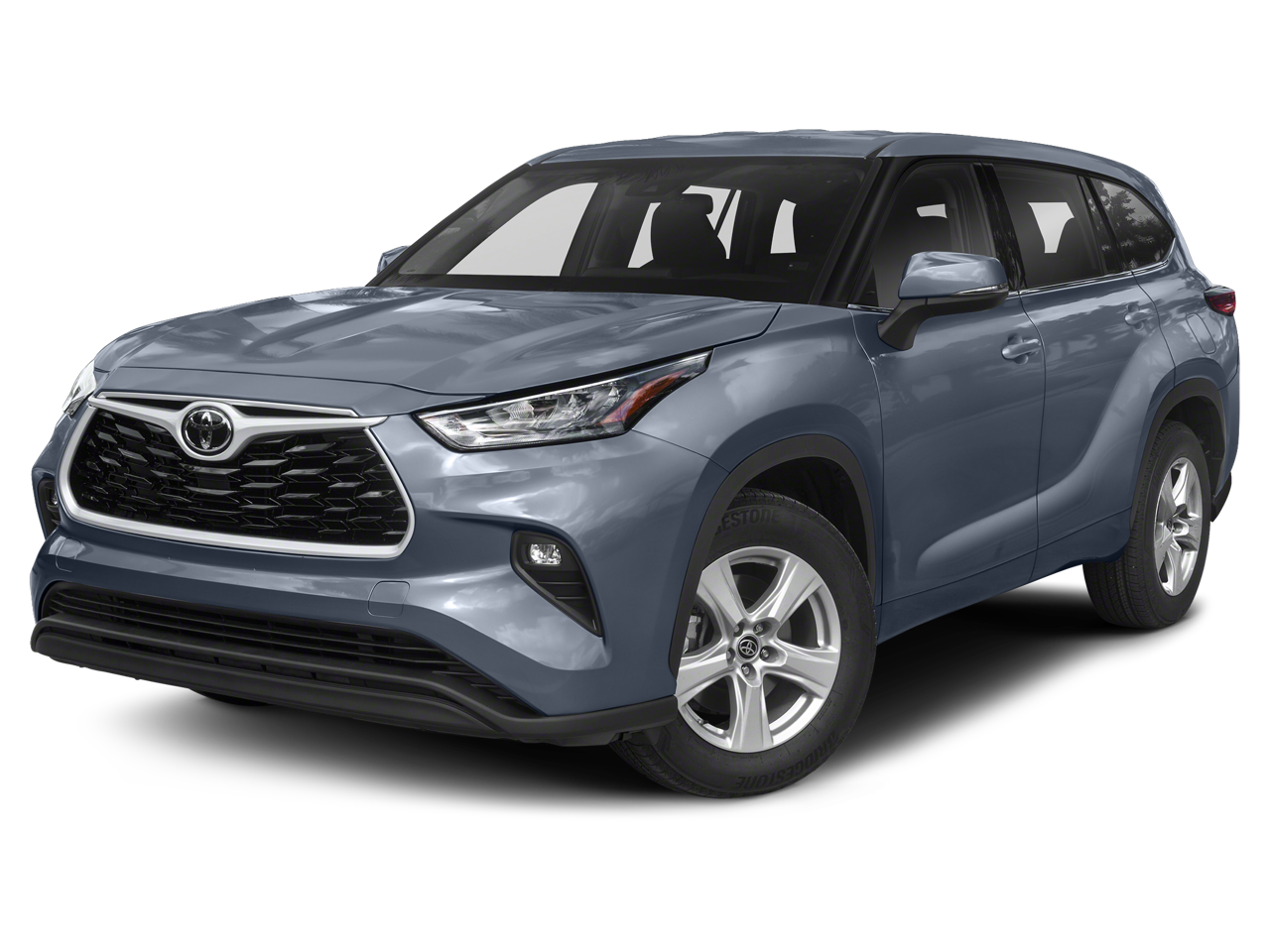 2022 Toyota Highlander LE in Moon Dust — front three-quarter view