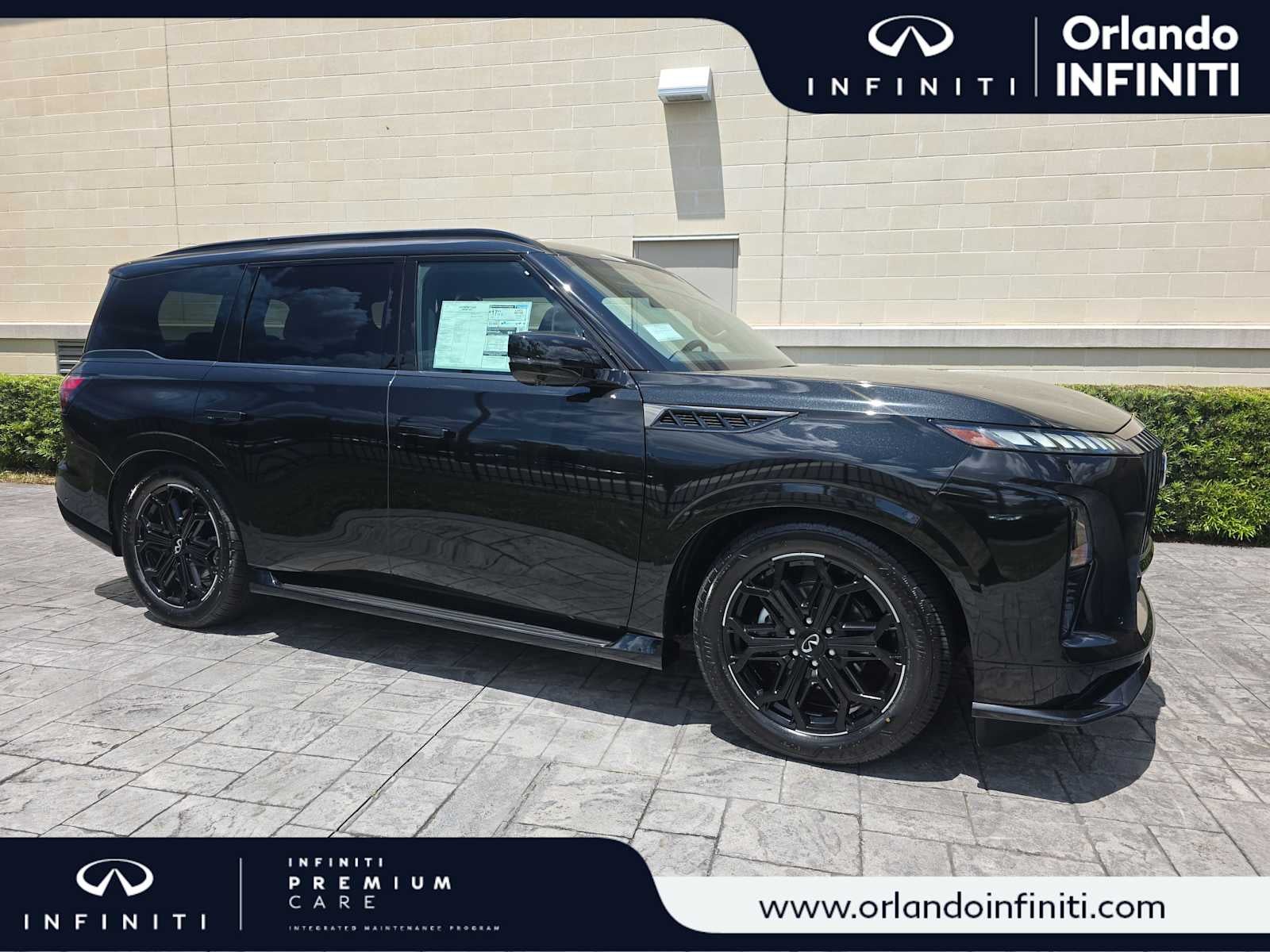 2026 INFINITI QX80 SPORT in Mineral Black — front three-quarter view