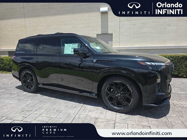 2027 INFINITI QX80 SPORT in Mineral Black — front three-quarter view