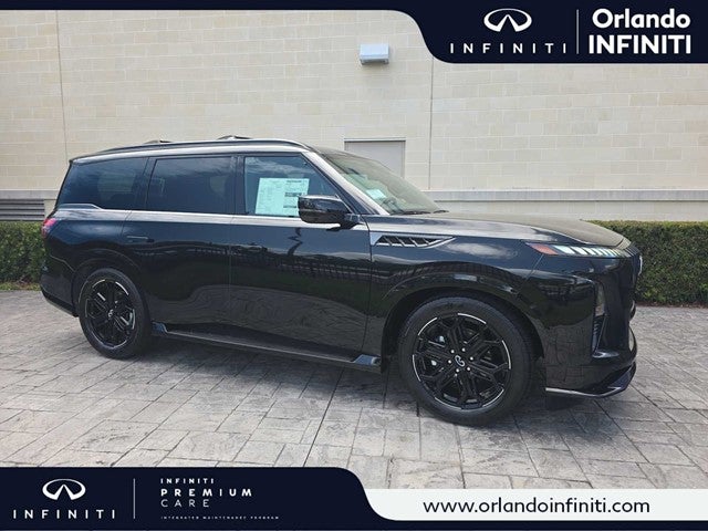 2027 INFINITI QX80 SPORT in Mineral Black — front three-quarter view